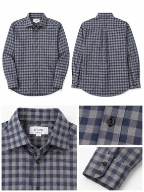 Eton Men's Navy and Gray Gingham Button-Down Shirt